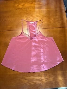 Free People Mauve Satin Cami with Mesh Details. Size small.